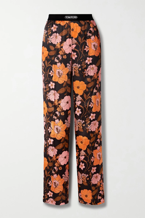유럽직배송 톰포드 TOM FORD Velvet-trimmed floral-print stretch-silk satin pants 18706561956204808