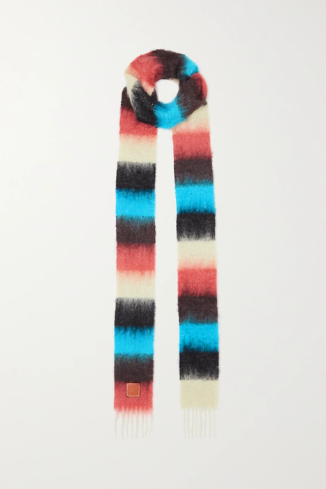 유럽직배송 로에베 LOEWE Leather-trimmed fringed striped mohair-blend scarf 19971654707057077