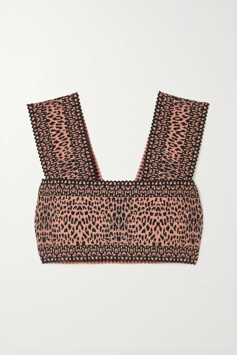 유럽직배송 알라이아 ALAÏA Cropped leopard jacquard-knit top 22527730566128286