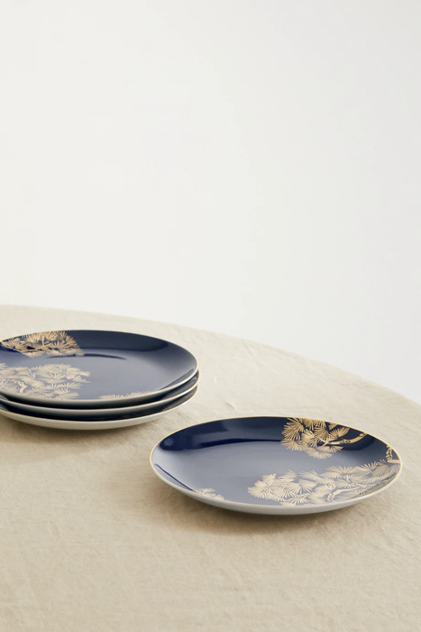 유럽직배송 L&#039;OBJET Zen Bonsai set of four 20cm gold-plated porcelain plates 11452292647025995
