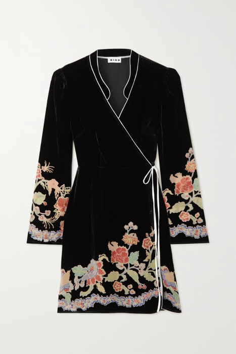 유럽직배송 릭소 RIXO Iris floral-print devoré silk-velvet wrap mini dress 24772899113151075