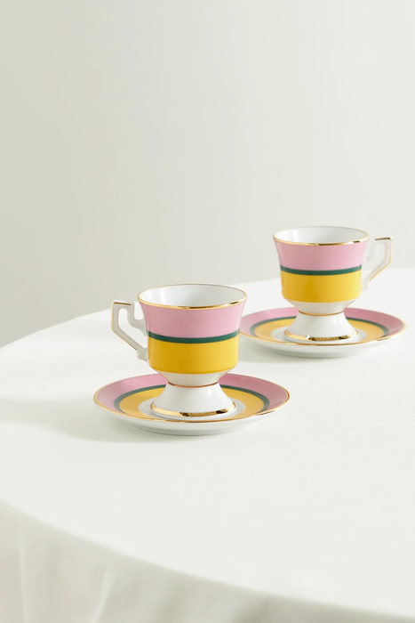 유럽직배송 라더블제이 LA DOUBLEJ Set of two gold-plated porcelain espresso cups and saucers 17411127376822680