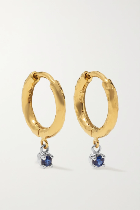 유럽직배송 옥타비아 엘리자베스 귀걸이 OCTAVIA ELIZABETH + NET SUSTAIN Charmed Micro Gabby 18-karat recycled yellow and white gold sapphire hoop earrings 27086482322980088