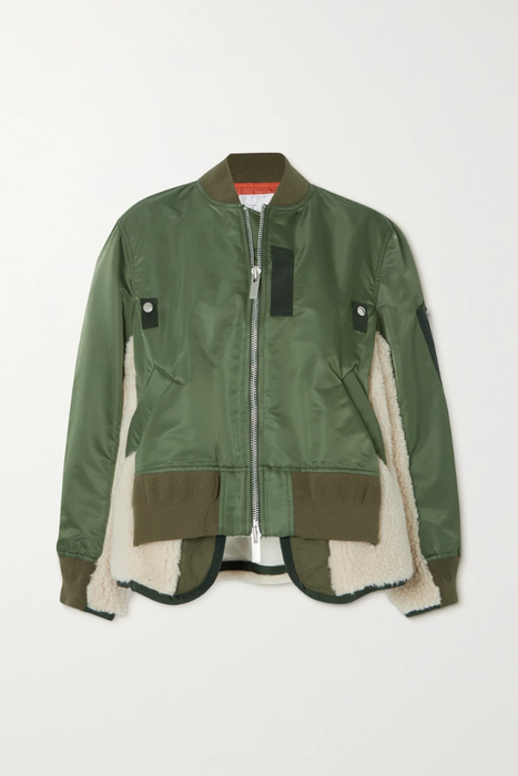유럽직배송 사카이 SACAI Padded shell, shearling and cotton-blend jersey bomber jacket 11452292645300663