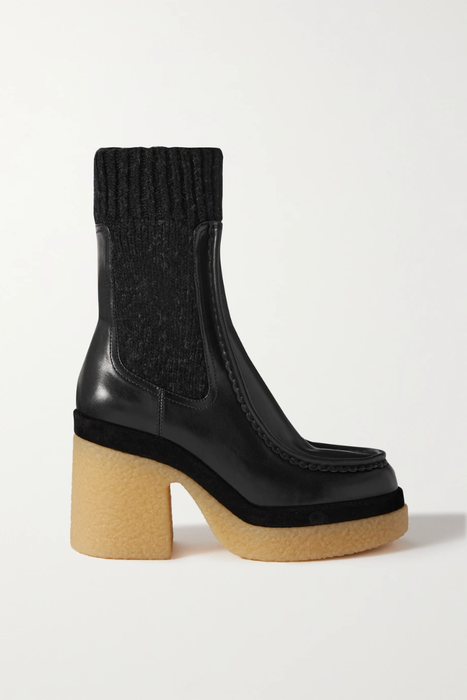 유럽직배송 끌로에 CHLOÉ Jamie ribbed-knit and leather platform Chelsea boots 15546005221951296