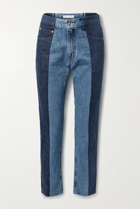 유럽직배송 E.L.V. DENIM + NET SUSTAIN The Twin frayed two-tone high-rise straight-leg jeans 9649229528799626