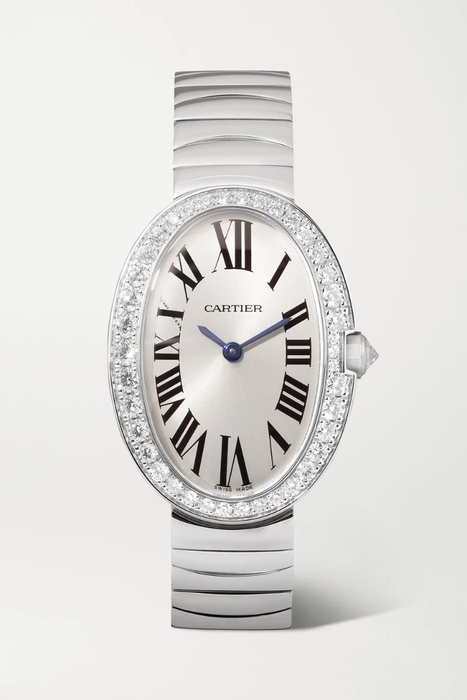 유럽직배송 까르띠에 CARTIER Baignoire 24.5mm small 18-karat white gold, toile brossée and diamond watch 19971654707114761