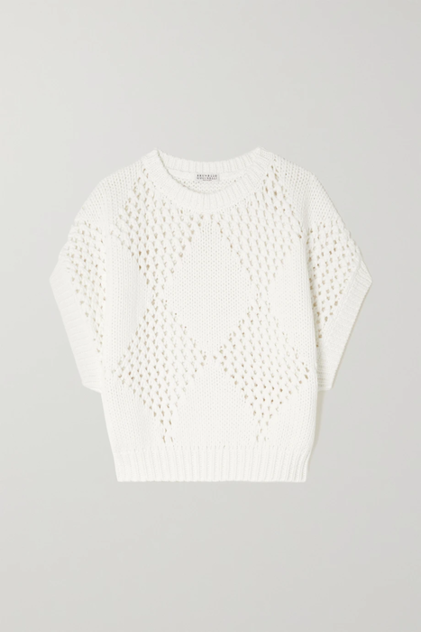 유럽직배송 브루넬로쿠치넬리 스웨터 BRUNELLO CUCINELLI Argyle crochet-knit cotton-blend sweater 29419655932426279