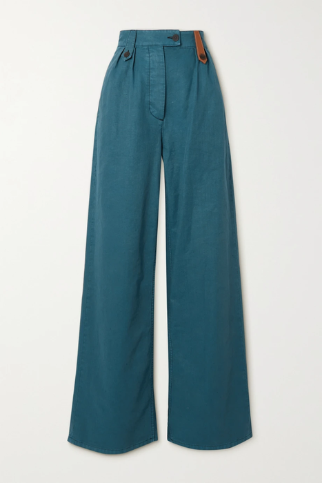 유럽직배송 로에베 LOEWE Leather-trimmed cotton and linen-blend wide-leg pants 11452292645955380