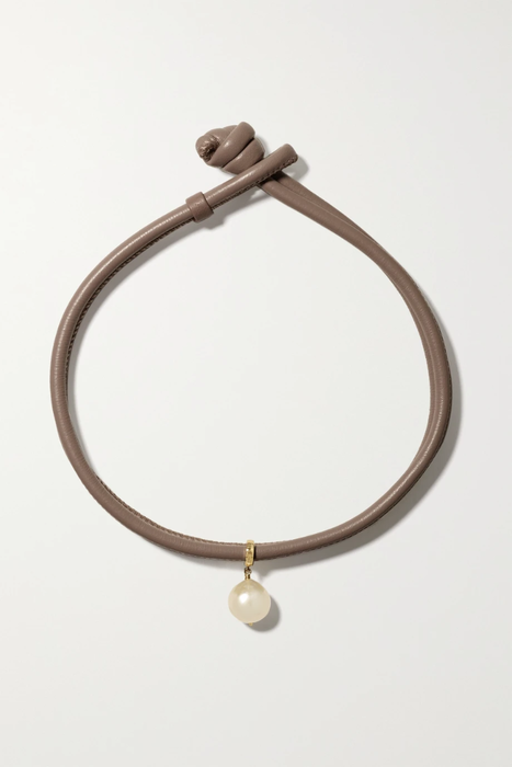 유럽직배송 MIZUKI Convertible 14-karat gold, leather and pearl necklace 6630340696268219