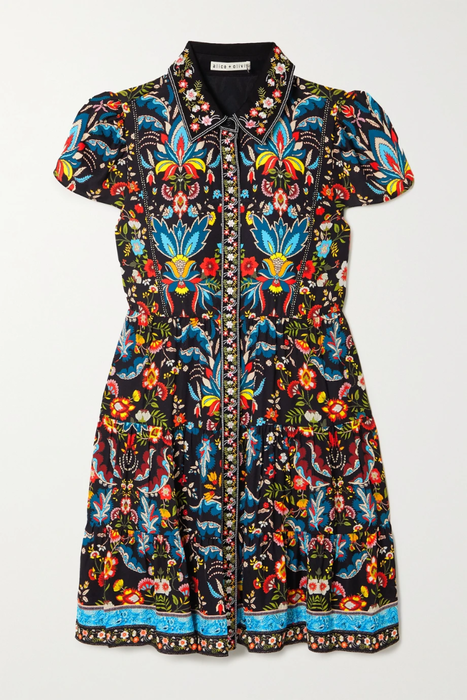 유럽직배송 앨리스앤올리비아 셔츠원피스 ALICE + OLIVIA Meeko embroidered floral-print crepe mini shirt dress 25185454456195382
