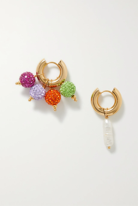 유럽직배송 타임리스펄리 귀걸이 TIMELESS PEARLY Gold-tone crystal and pearl hoop earrings 25185454457238702