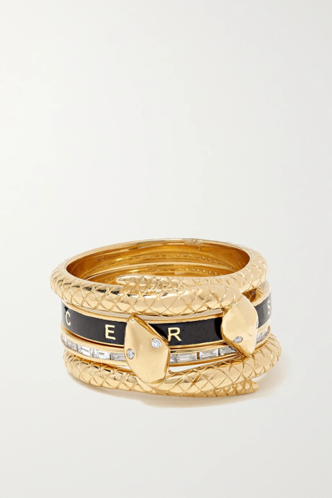 유럽직배송 FOUNDRAE Snake set of four 18-karat gold, diamond and enamel rings 33599693056216107