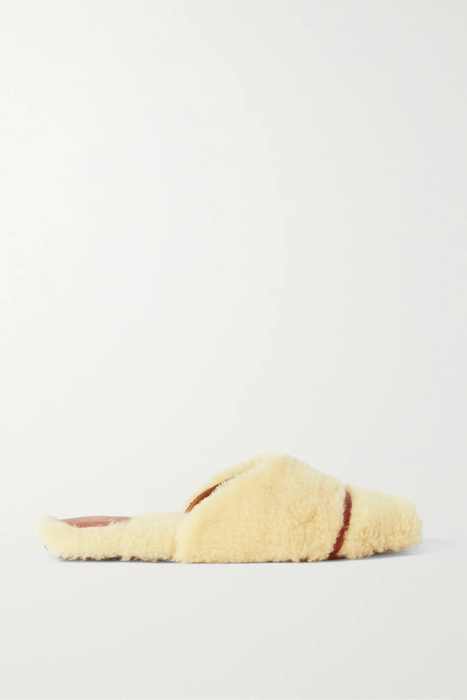 유럽직배송 말론슐져 슬리퍼 MALONE SOULIERS Rene leather-trimmed shearling slippers 15546005221843687