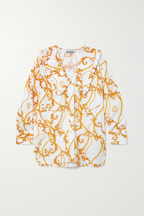 유럽직배송 가니 블라우스 GANNI Oversized ruffled printed organic cotton-poplin blouse 24665545640534574