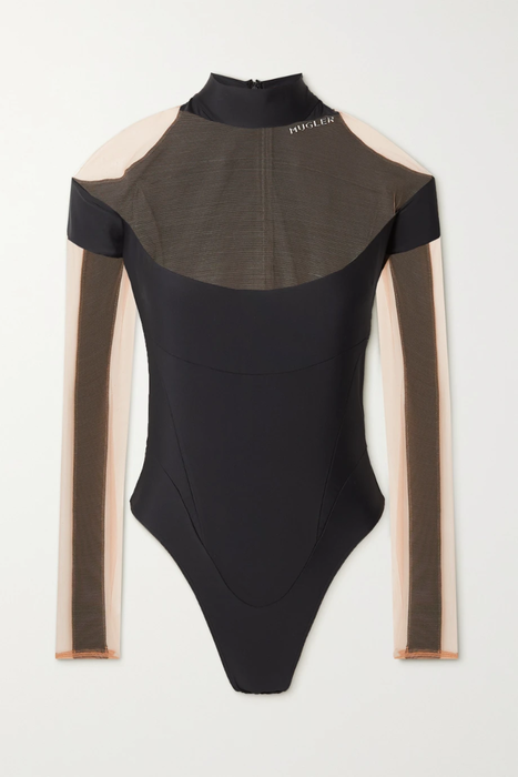 유럽직배송 뮈글러 MUGLER Illusion paneled tulle and stretch-jersey bodysuit 24772899113251148