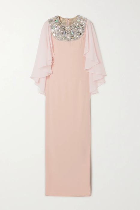 유럽직배송 JENNY PACKHAM Cora cape-effect embellished stretch-crepe and georgette gown 25185454456012109