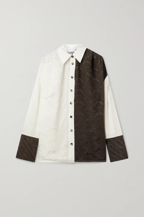 유럽직배송 가니 셔츠 GANNI Two-tone floral-jacquard shirt 24665545640531443