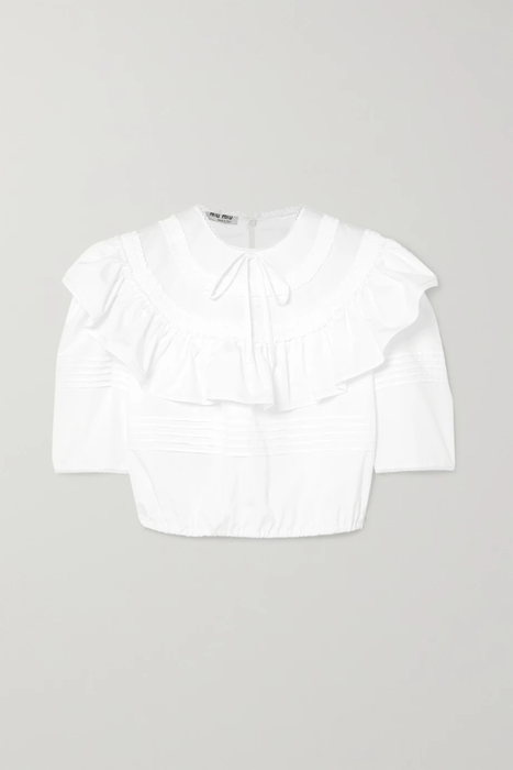 유럽직배송 미우미우 MIU MIU Cropped ruffled cotton-poplin blouse 9679066509209587