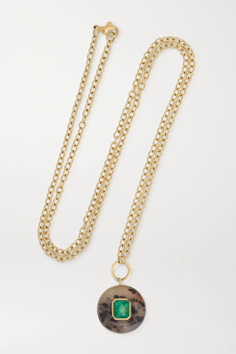 유럽직배송 RETROUVAÍ Lollipop 14-karat gold, dendrite and emerald necklace 17476499598957674
