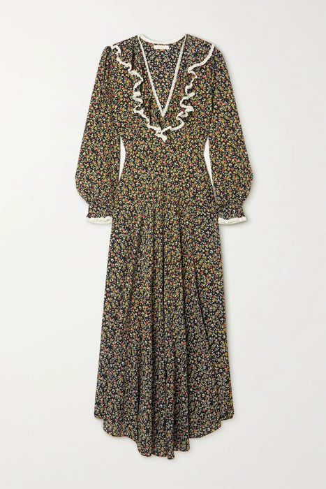 유럽직배송 도엔 원피스 DÔEN Eugenie lace-trimmed floral-print crepe dress 24772899113111986