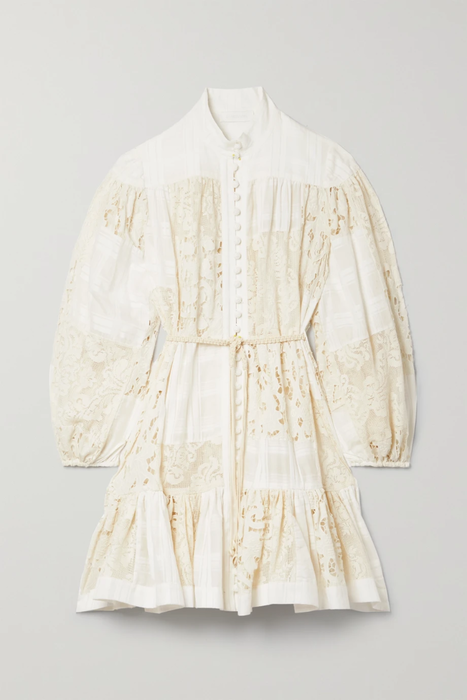 유럽직배송 짐머만 미니원피스 ZIMMERMANN Andie belted patchwork cotton-blend corded lace and jacquard mini dress 22250442025748830