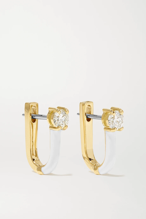 유럽직배송 멜리사케이 귀걸이 MELISSA KAYE Aria U Huggie 18-karat gold, enamel and diamond earrings 19971654707528034