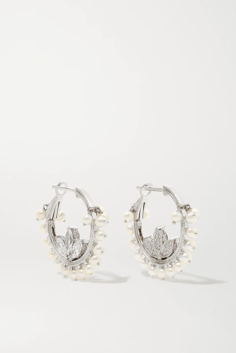 유럽직배송 마리아타쉬 귀걸이 MARIA TASH Lotus 16mm 18-karat white gold, diamond and pearl hoop earrings 17428787259245204