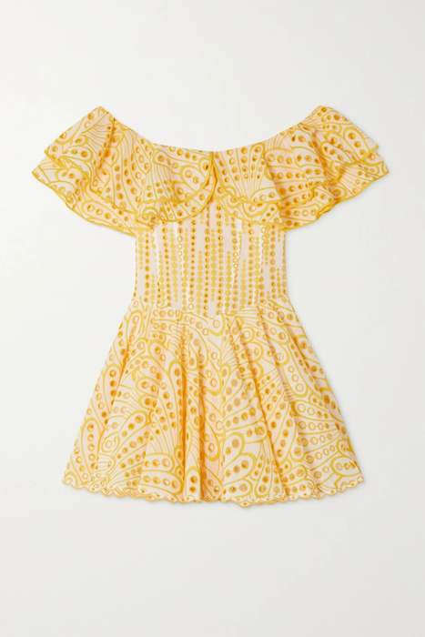 유럽직배송 CHARO RUIZ Dalia off-the-shoulder ruffled broderie anglaise cotton-blend mini dress 24772899113485429