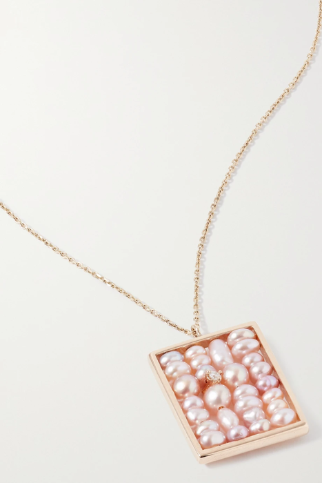 유럽직배송 WWAKE Small Weaving recycled gold, pearl and diamond necklace 18706561956264748