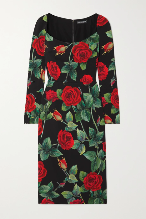 유럽직배송 돌체앤가바나 원피스 DOLCE &amp; GABBANA Floral-print stretch-silk midi dress 11452292646017995