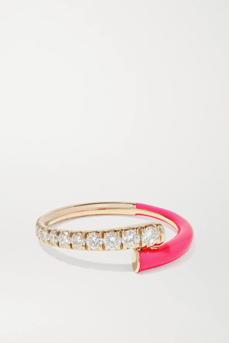 유럽직배송 MELISSA KAYE Lola 18-karat rose gold, diamond and enamel pinky ring 30828384629494850
