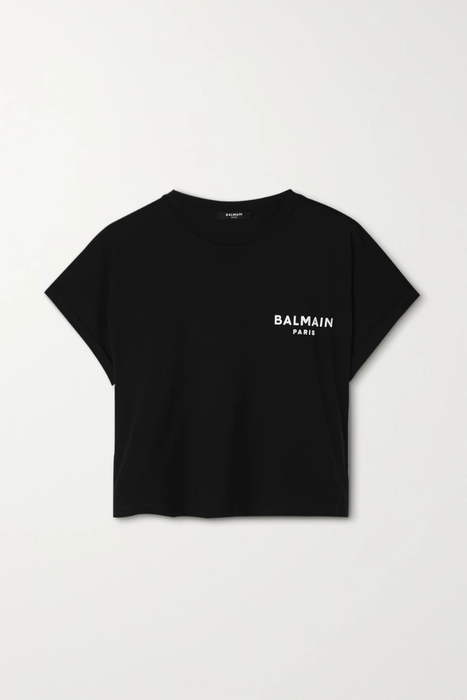 유럽직배송 발망 BALMAIN Cropped flocked cotton-jersey T-shirt 22250442026135196