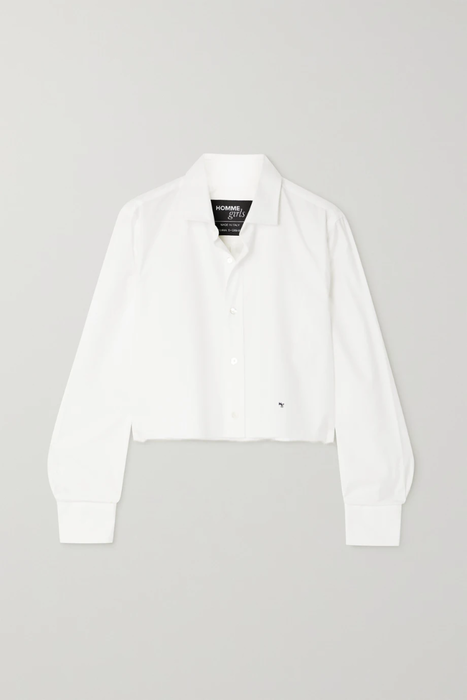 유럽직배송 HOMMEGIRLS Cropped distressed embroidered cotton-poplin shirt 9649229528822302