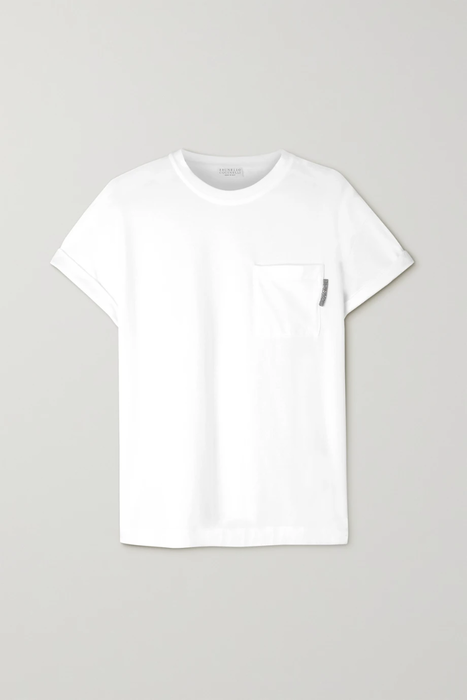 유럽직배송 브루넬로쿠치넬리 BRUNELLO CUCINELLI Bead-embellished stretch-cotton jersey T-shirt 29419655932426176