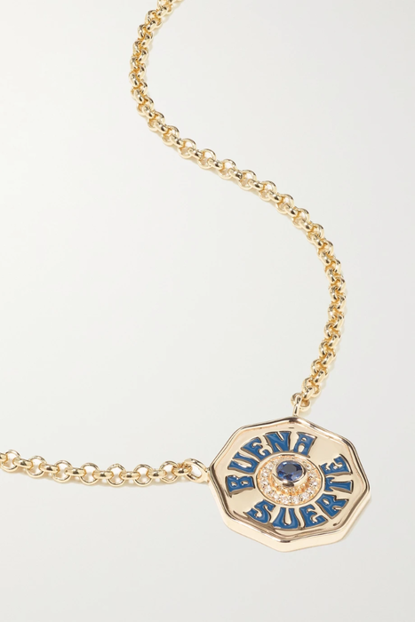 유럽직배송 MARLO LAZ Mini Porta Fortuna Coin 14-karat gold, enamel, diamond and sapphire necklace 29419655932602193