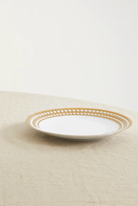 유럽직배송 L&#039;OBJET Perlée 22cm gold-plated porcelain dessert plate 11452292647025991