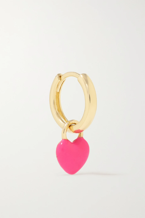유럽직배송 ALISON LOU Tiny Heart Huggy 14-karat gold and enamel single hoop earring 18706561955694551