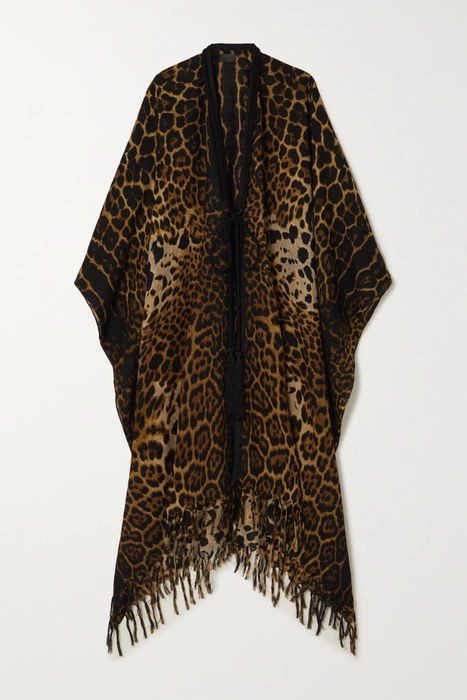 유럽직배송 생로랑 SAINT LAURENT Fringed braid-trimmed leopard-print wool poncho 11452292646129567