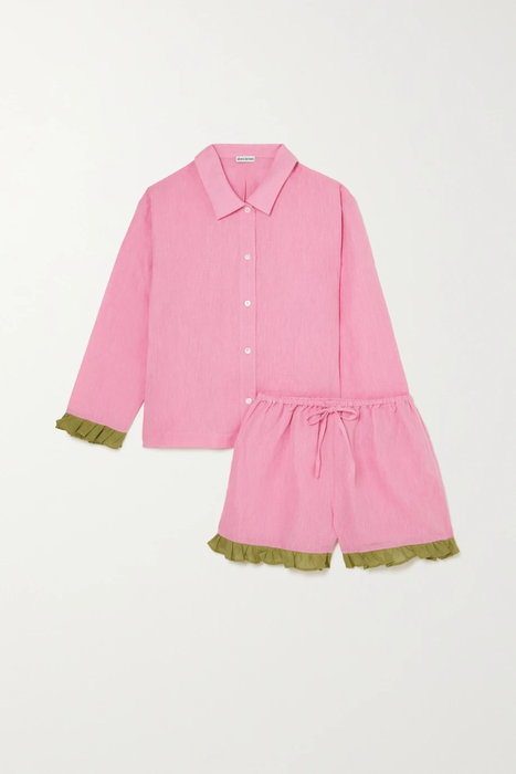 유럽직배송 DORA LARSEN Thea ruffled linen and cotton-blend pajama set 24772899113316498