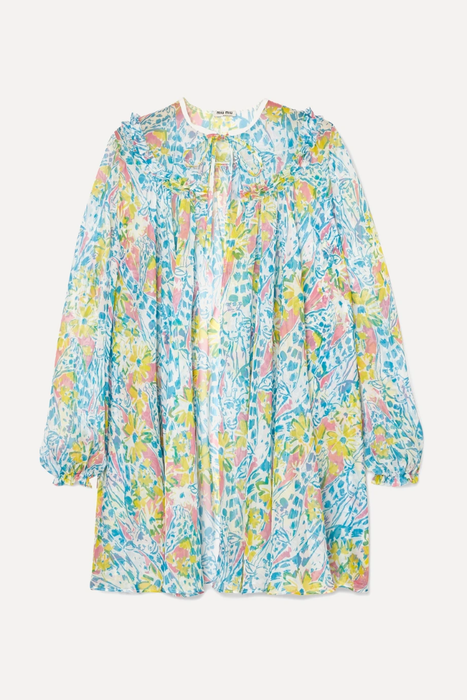유럽직배송 미우미우 MIU MIU Cape-effect printed chiffon blouse 1890828705974306