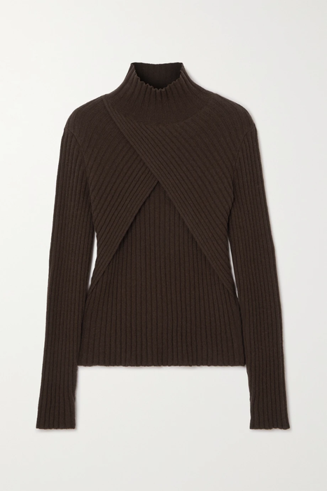 유럽직배송 ENVELOPE1976 Son wrap-effect ribbed recycled cashmere-blend turtleneck sweater 25185454455870978