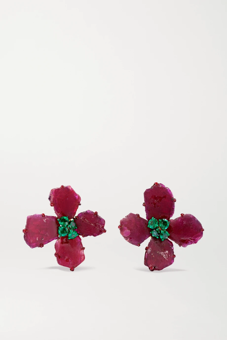 유럽직배송 비나고엔카 귀걸이 Bina Goenka 18-karat gold, ruby and emerald earrings 2204324139864186