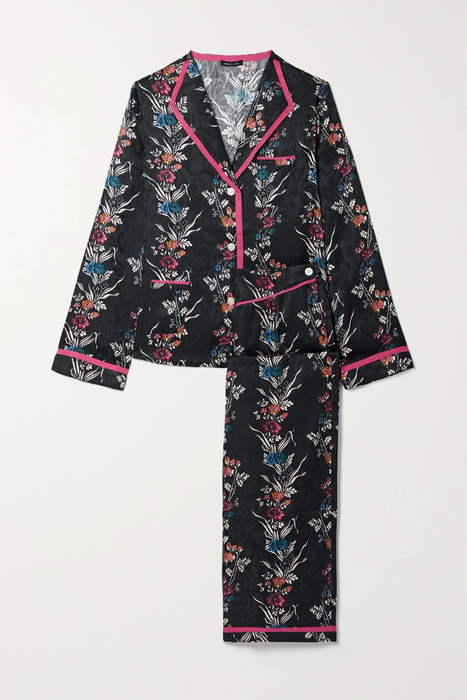 유럽직배송 모간레인 파자마 세트 MORGAN LANE Mimi Martina grosgrain-trimmed floral-print satin-jacquard pajama set 24772899113305857