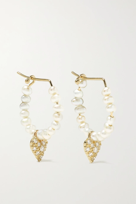 유럽직배송 미즈키 귀걸이 MIZUKI 14-karat gold, pearl and diamond hoop earrings 25185454457041542