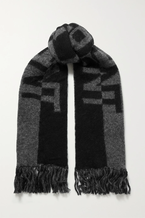 유럽직배송 생로랑 SAINT LAURENT Fringed two-tone jacquard-knit wool-blend scarf 11452292647114490
