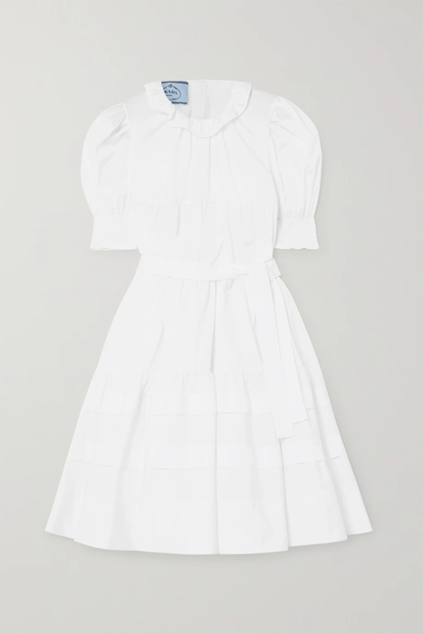 유럽직배송 프라다 PRADA Belted ruffled tiered cotton-poplin dress 665933303415952