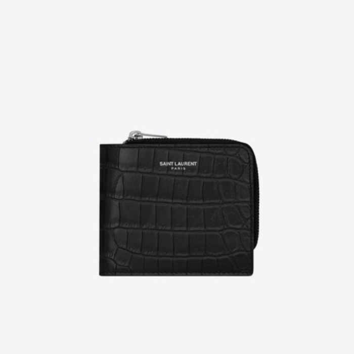 유럽직배송 입생로랑 SAINT LAURENT Zippered E/W wallet in matte crocodile embossed leather 556268DZEDE1000