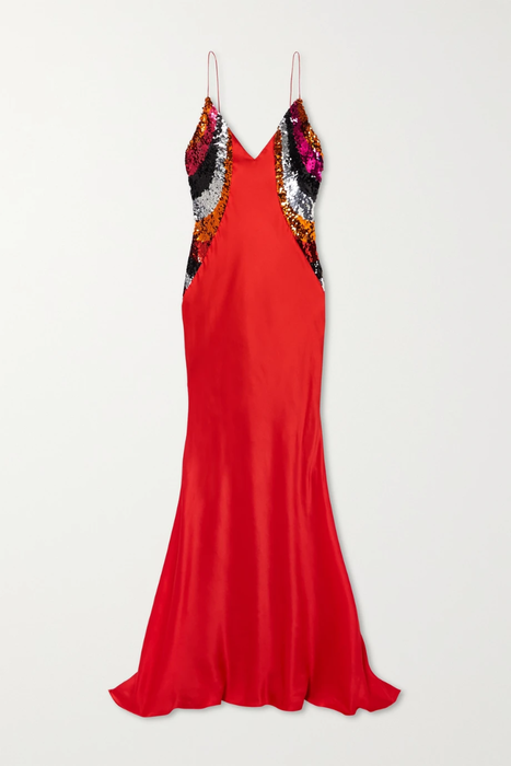 유럽직배송 할펀 원피스 HALPERN Paneled silk-satin and sequined tulle maxi dress 24772899113255033