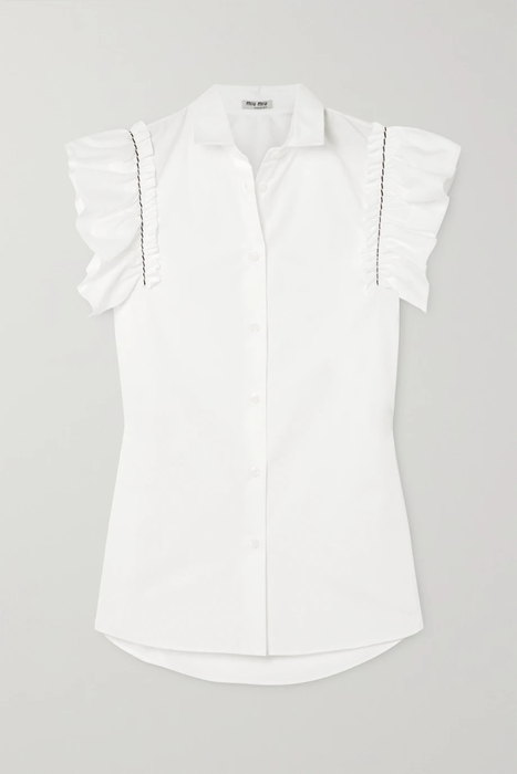 유럽직배송 미우미우 MIU MIU Embroidered ruffled cotton-poplin blouse 665933303415049
